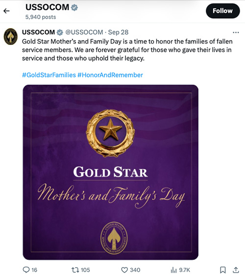 Social media graphic for USSOCOM Gold Star Day.