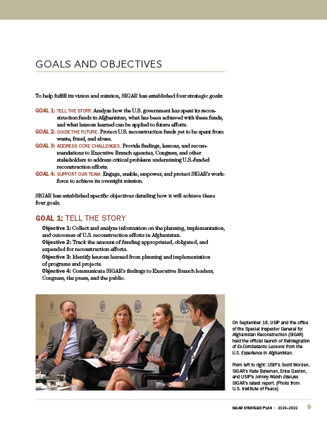 SIGAR, Strategic Plan full‑page spread 3